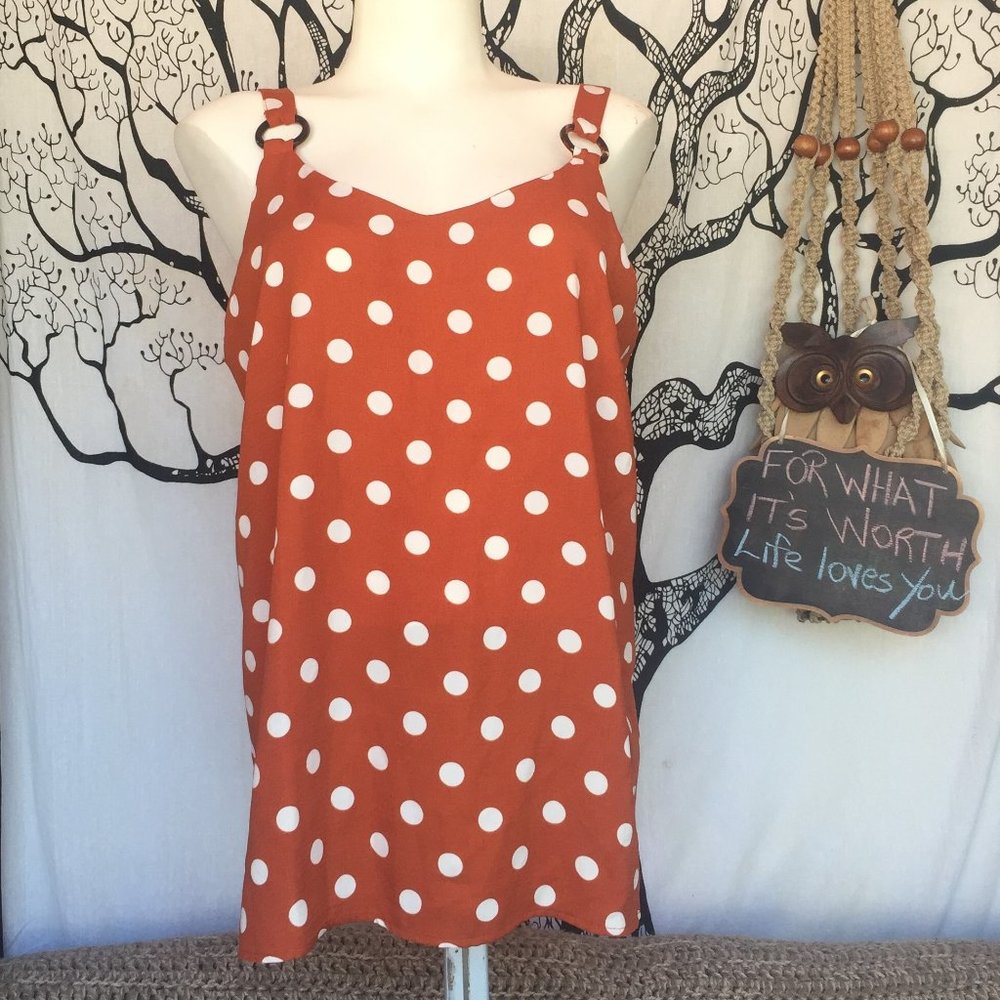 Lily Morgan Polka Dot Tank Blouse - Rust Red & White - Size Large